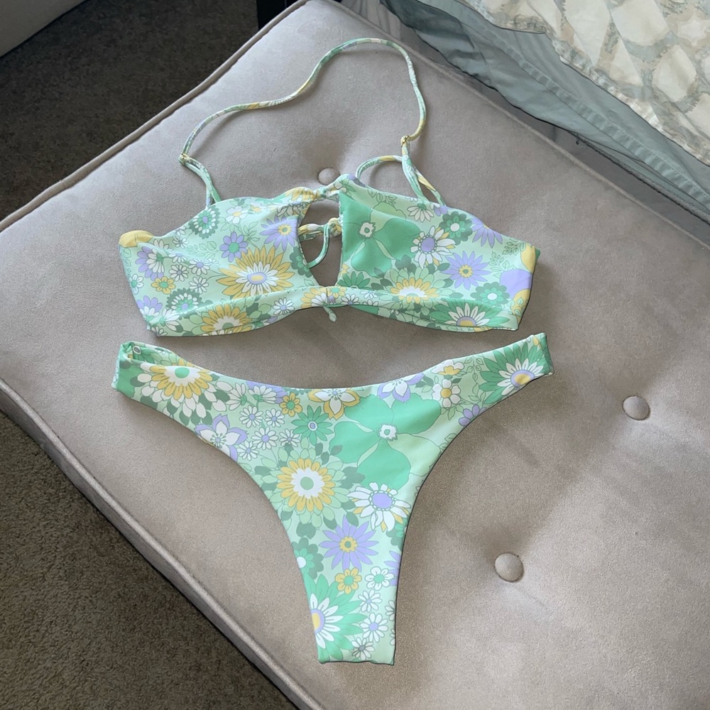 Skatie Floral Bikini in Mint and Peach
